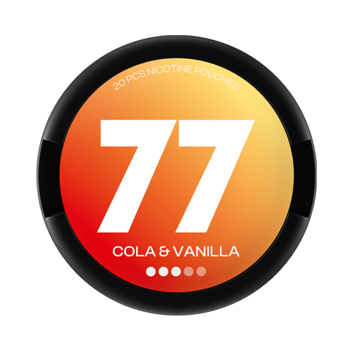 77 Cola & Vanilla nicotine pouch can – Slim all-white, 10.4mg, 20 pouches