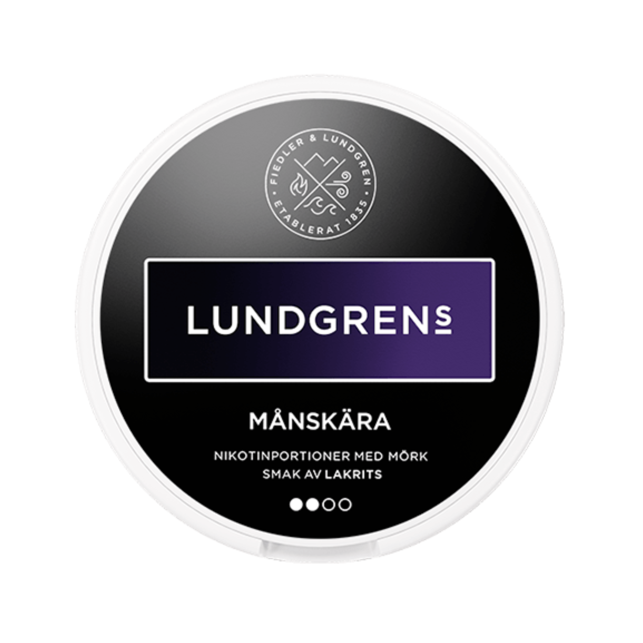Lundgrens Månskära nicotine pouch can – Large dry, 8mg, 21 pouches
