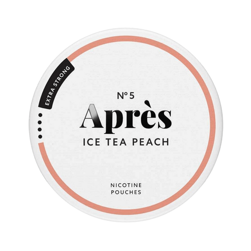 Après Ice Tea Peach Extra Strong nicotine pouch can – Slim all-white, 8.3mg, 20 pouches