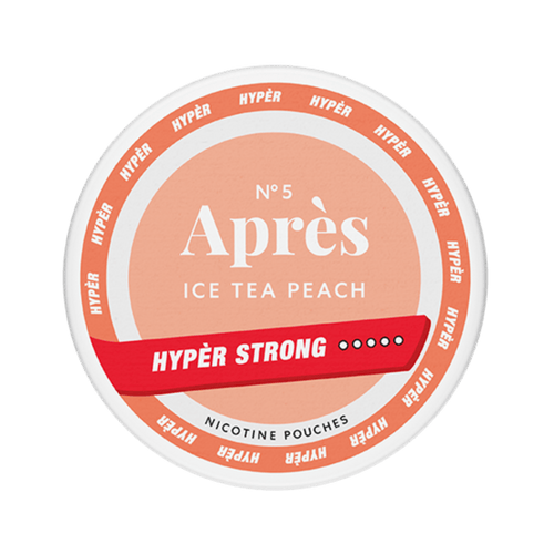 Après Ice Tea Peach Hyper Strong nicotine pouch can – Slim all-white, 11mg, 20 pouches
