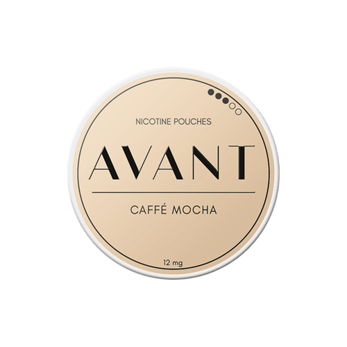 Avant Caffè Mocha nicotine pouch can – slim all-white format, 7.8 mg, 20 pouches