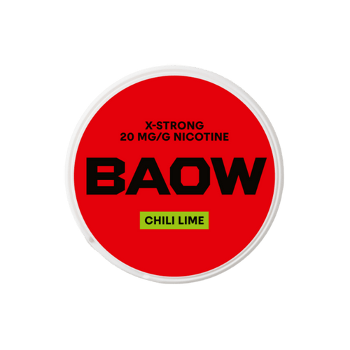 BAOW Chili Lime X-Strong nicotine pouch can – Slim all-white, 12mg, 20 pouches