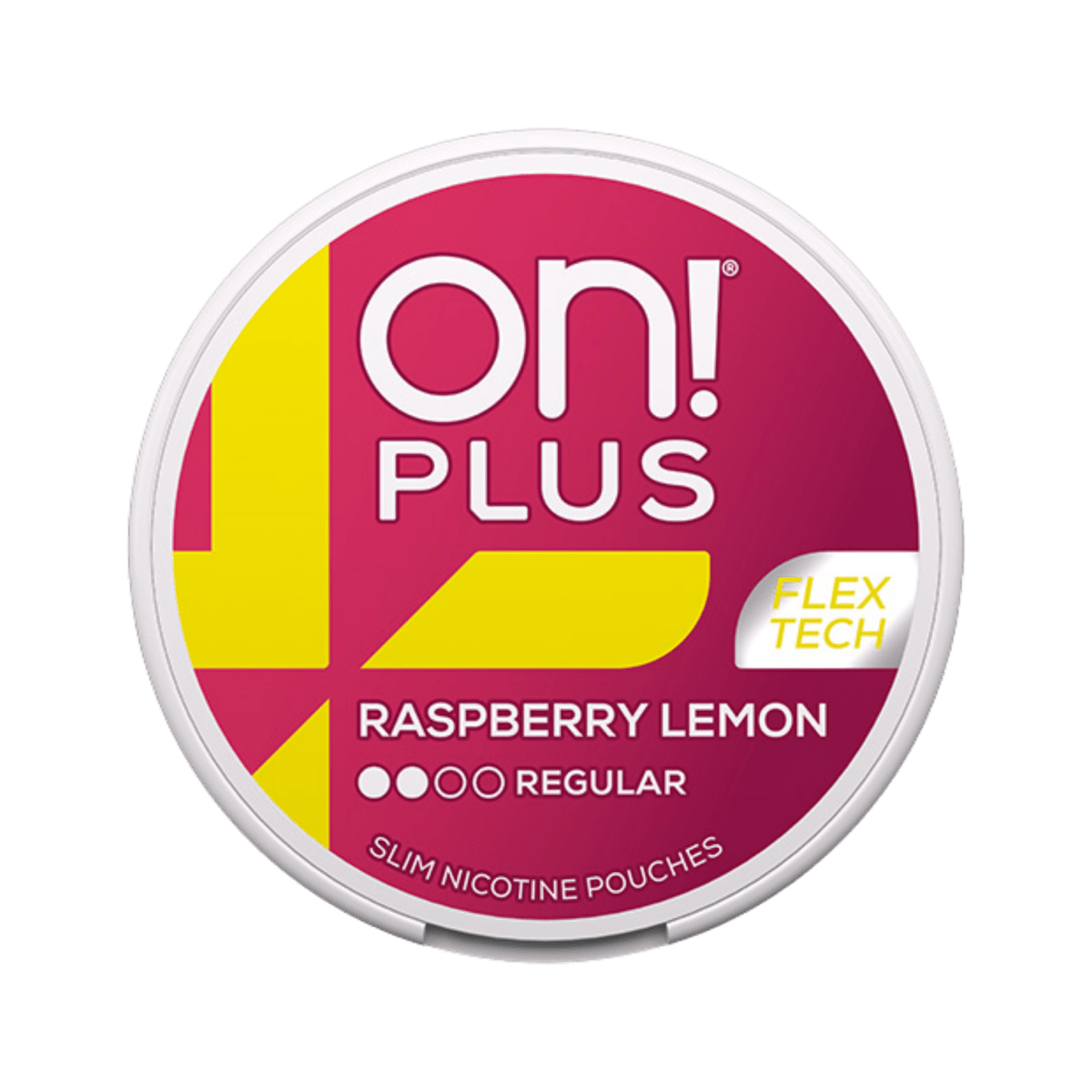 On! Plus Raspberry Lemon Regular nicotine pouch can – Slim moist, 6mg, 20 pouches