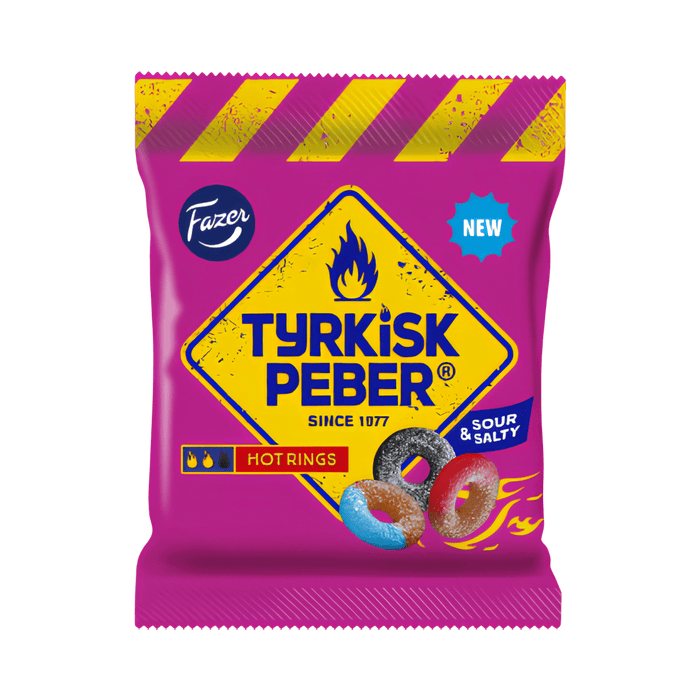 Tyrkisk Peber Sour & Salty Hot Rings 120g